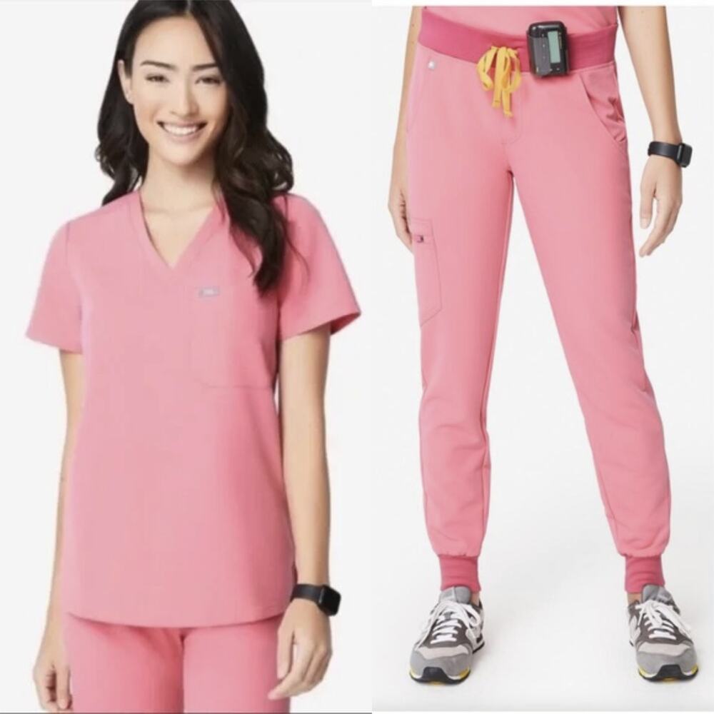 FIGS Catarina One Pocket Top Zamora Jogger Pants Limited Edition Neon Pink XS - Picture 3 of 16